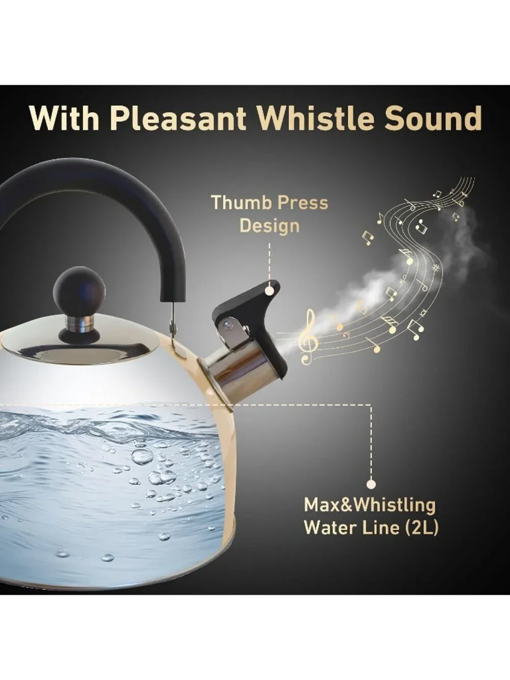 Pastel Cream Kitchen Whistling Tea Kettle 2 QT Stainless Steel Stovetop Teapot